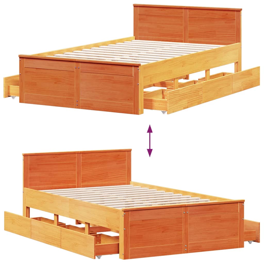 Cadre de lit sans matelas avec tête de lit brun cire 120x200 cm - XIOS