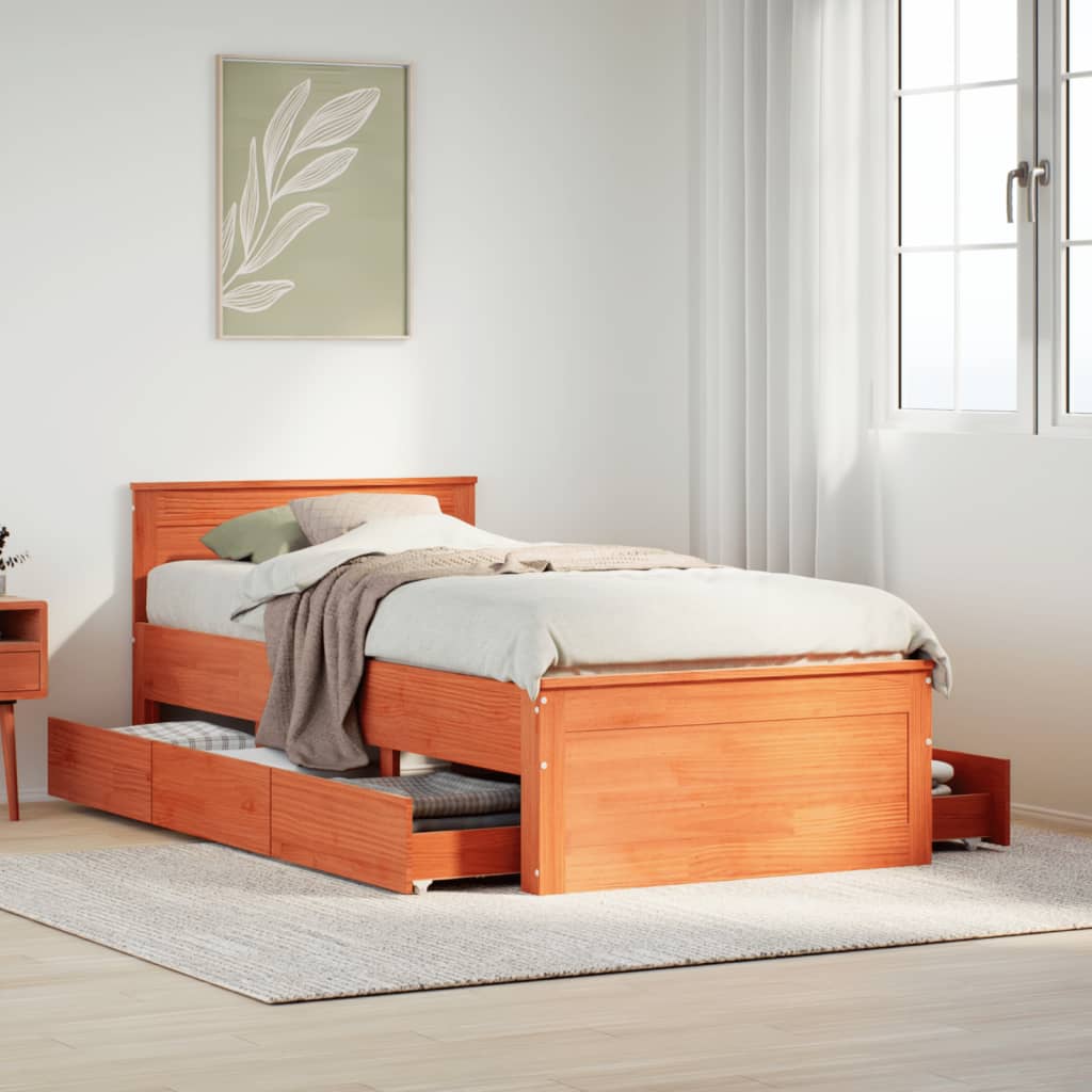 Cadre de lit sans matelas avec tête de lit 90x200 cm bois pin - XIOS