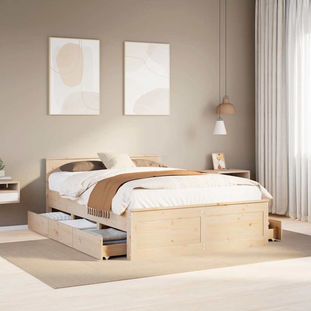 Cadre de lit sans matelas avec tête de lit 140x190cm pin massif - XIOS
