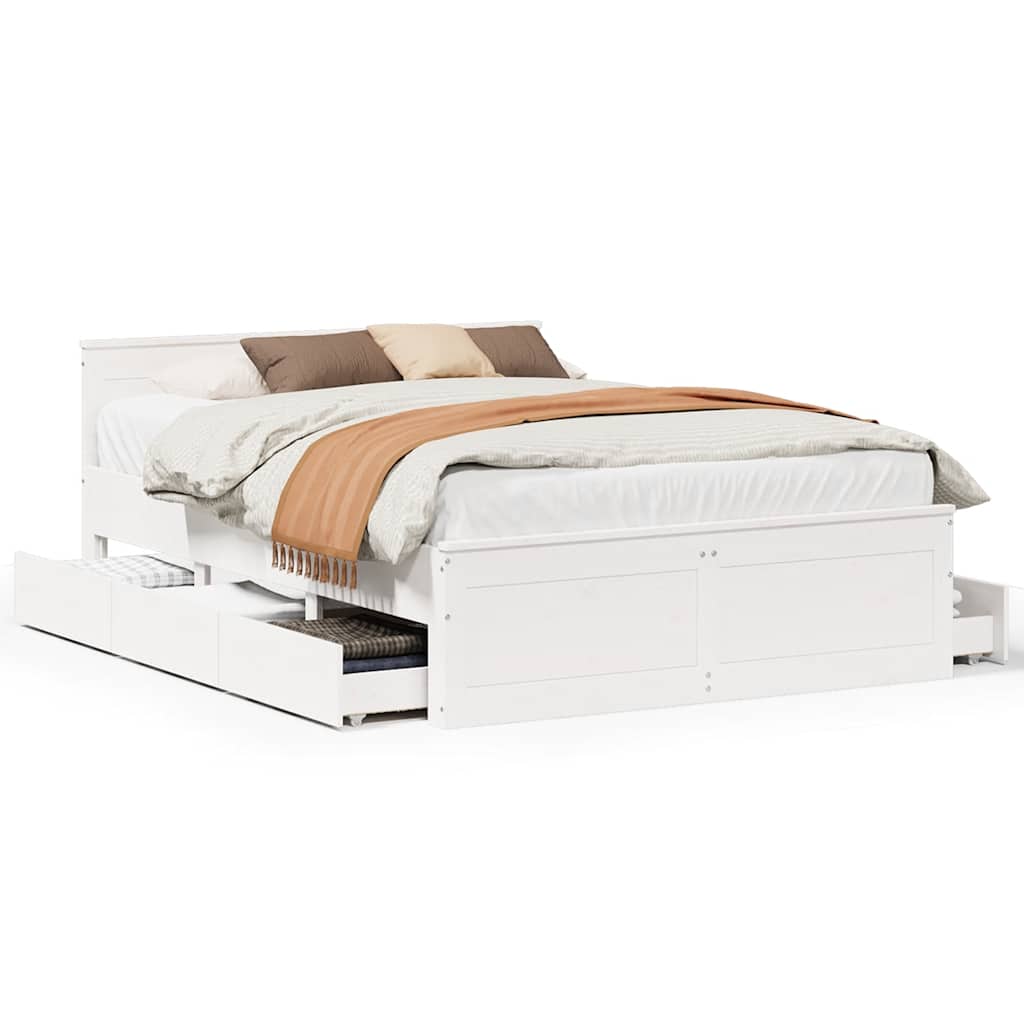 Cadre de lit sans matelas avec tête de lit blanc 140x190 cm pin - XIOS