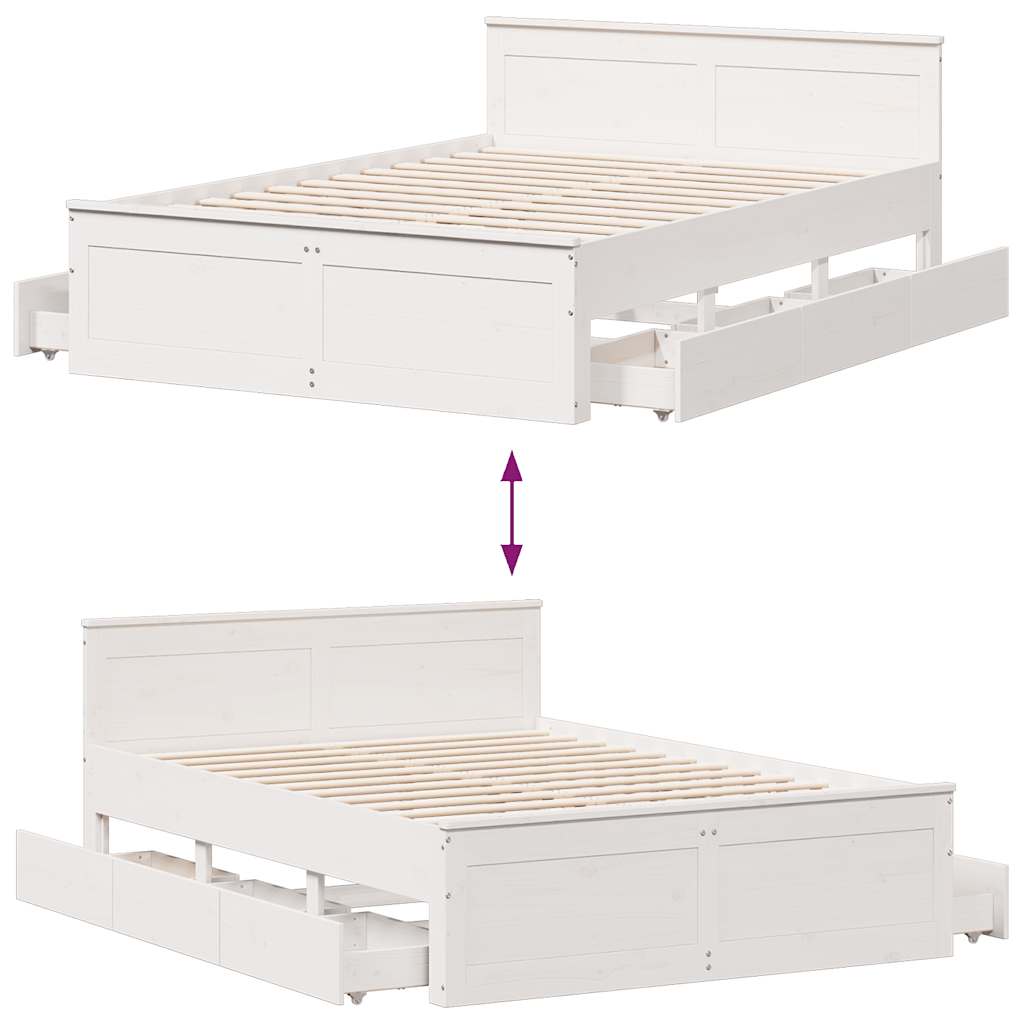 Cadre de lit sans matelas avec tête de lit blanc 140x190 cm pin - XIOS