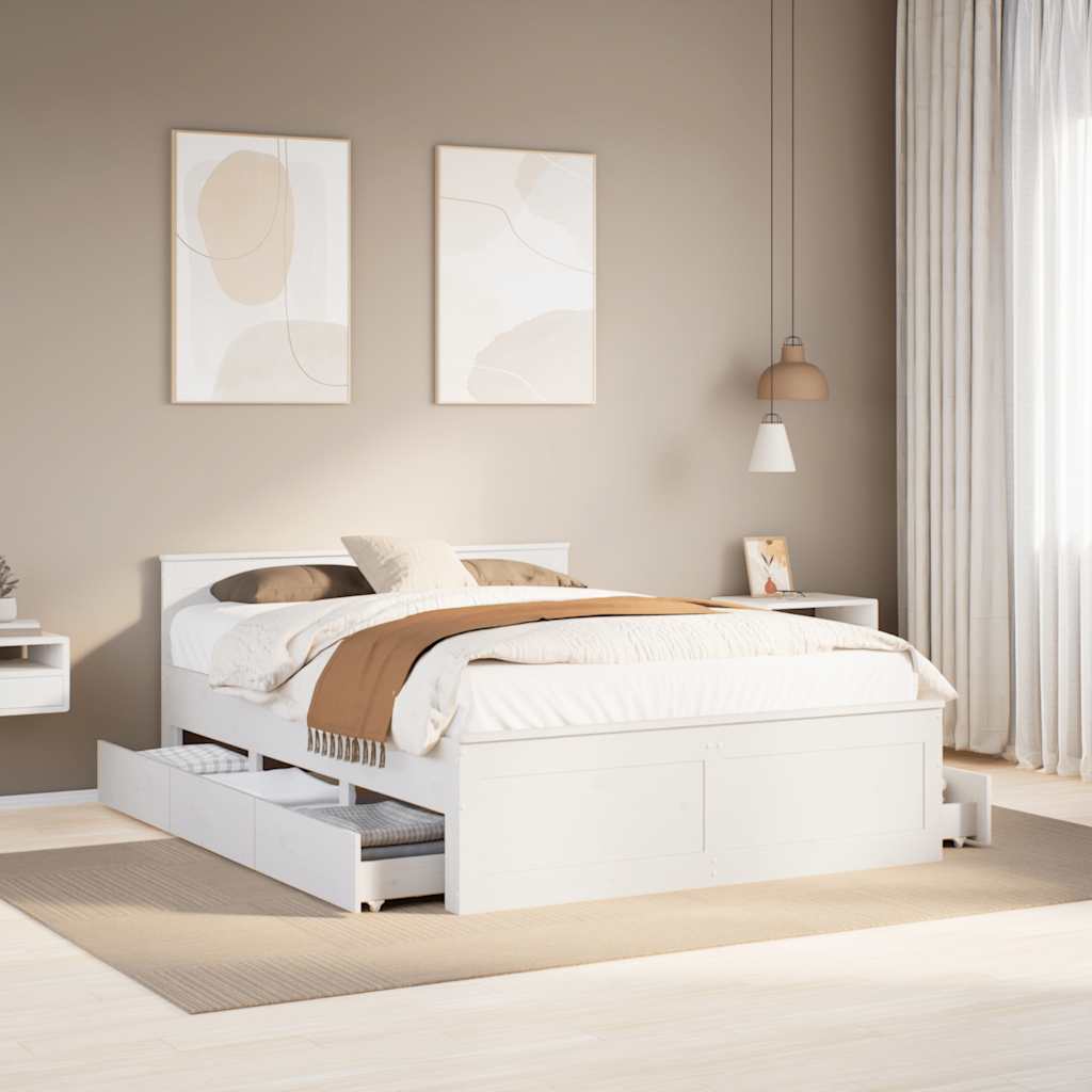 Cadre de lit sans matelas avec tête de lit blanc 140x190 cm pin - XIOS
