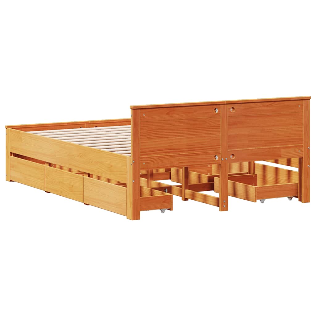 Cadre de lit sans matelas avec tête de lit brun cire 140x190 cm - XIOS