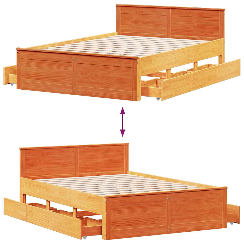 Cadre de lit sans matelas avec tête de lit brun cire 140x190 cm - XIOS