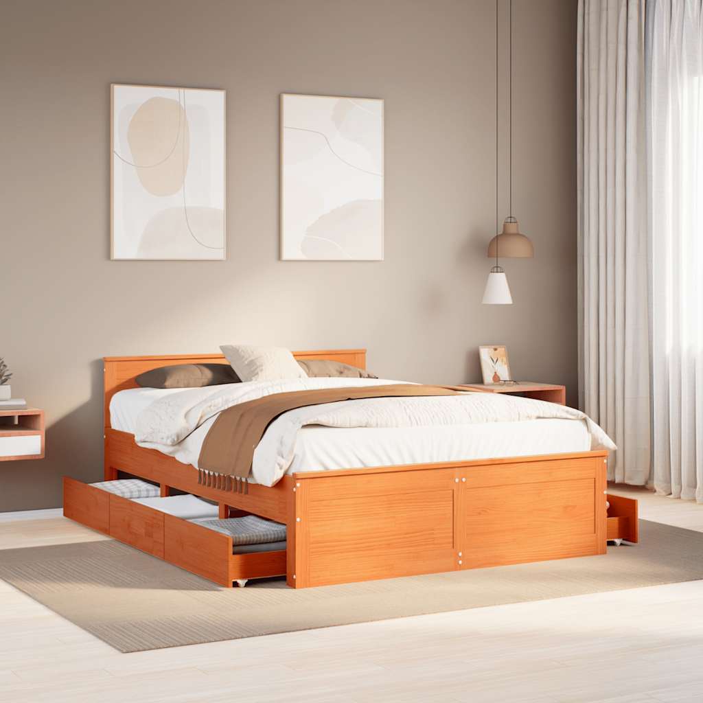 Cadre de lit sans matelas avec tête de lit brun cire 140x190 cm - XIOS