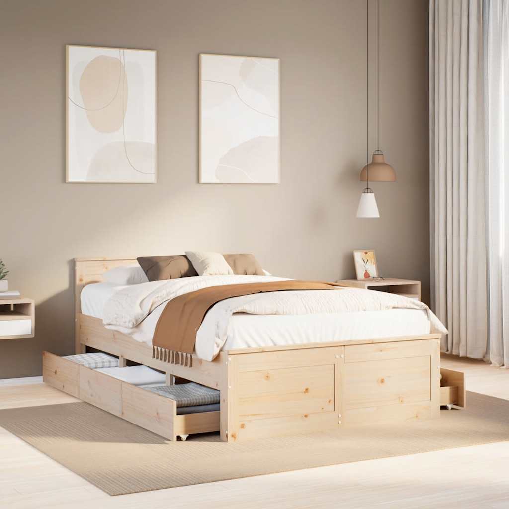 Cadre de lit sans matelas avec tête de lit 135x190 cm bois pin - XIOS