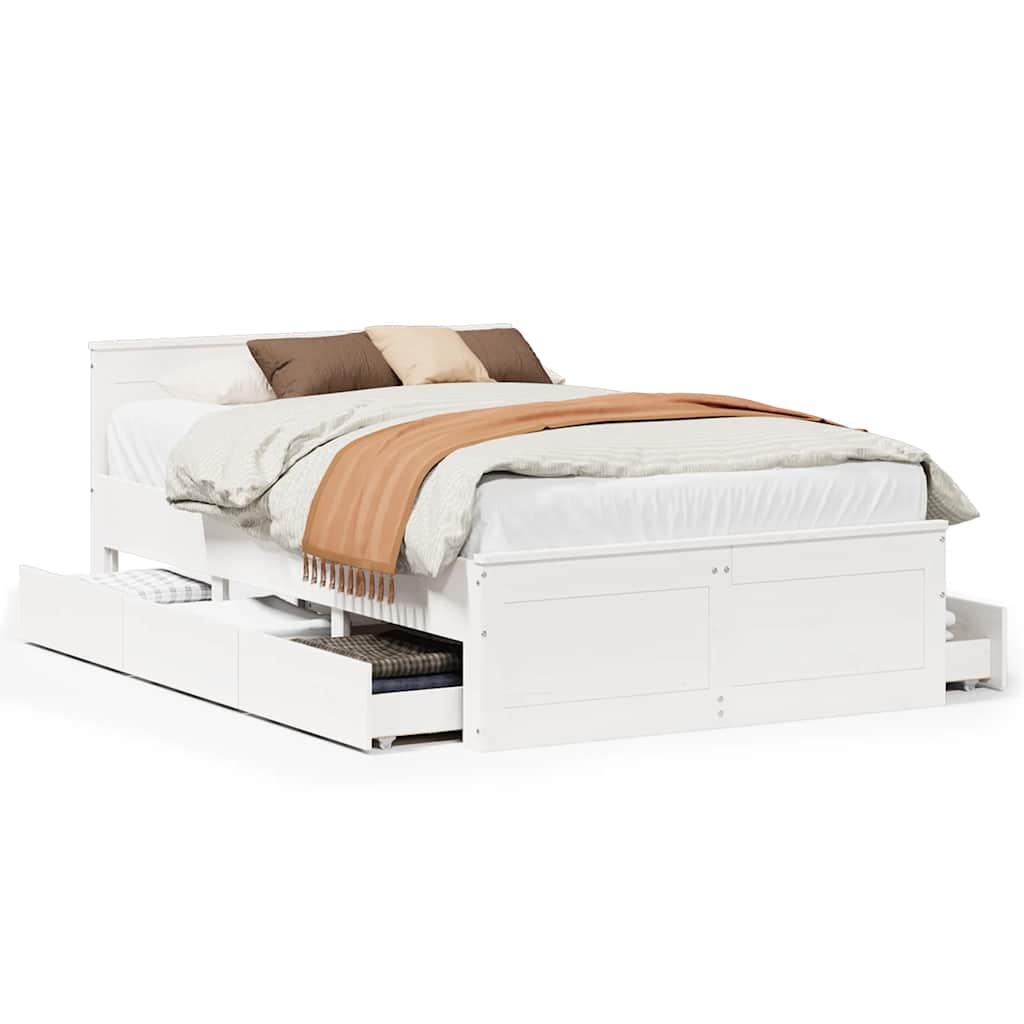 Cadre de lit sans matelas avec tête de lit blanc 135x190 cm pin - XIOS