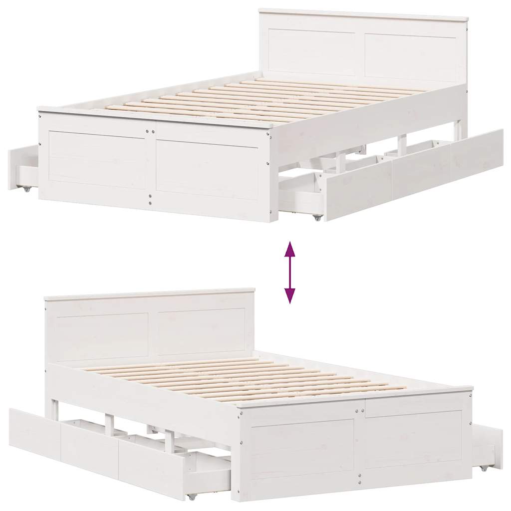 Cadre de lit sans matelas avec tête de lit blanc 135x190 cm pin - XIOS