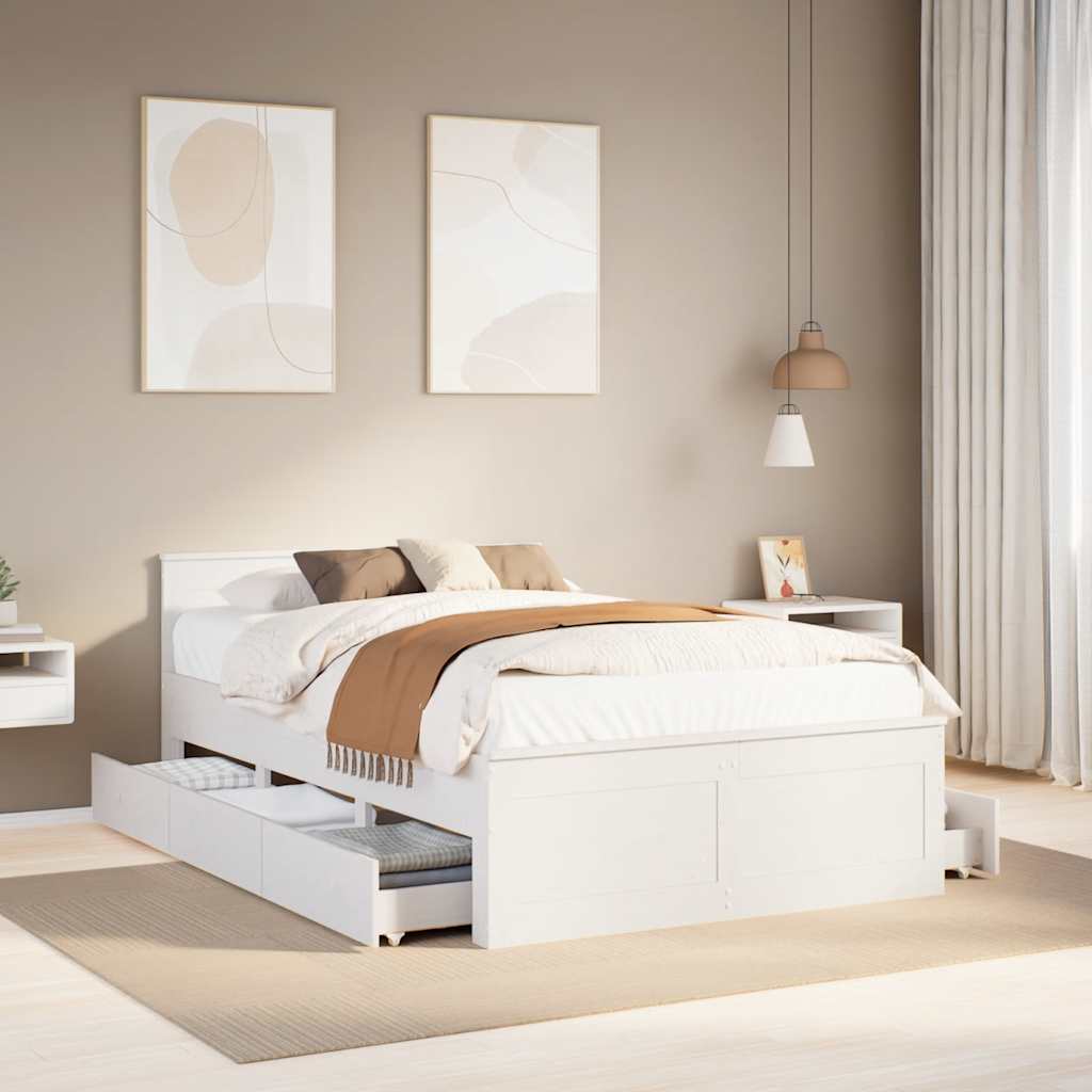Cadre de lit sans matelas avec tête de lit blanc 135x190 cm pin - XIOS
