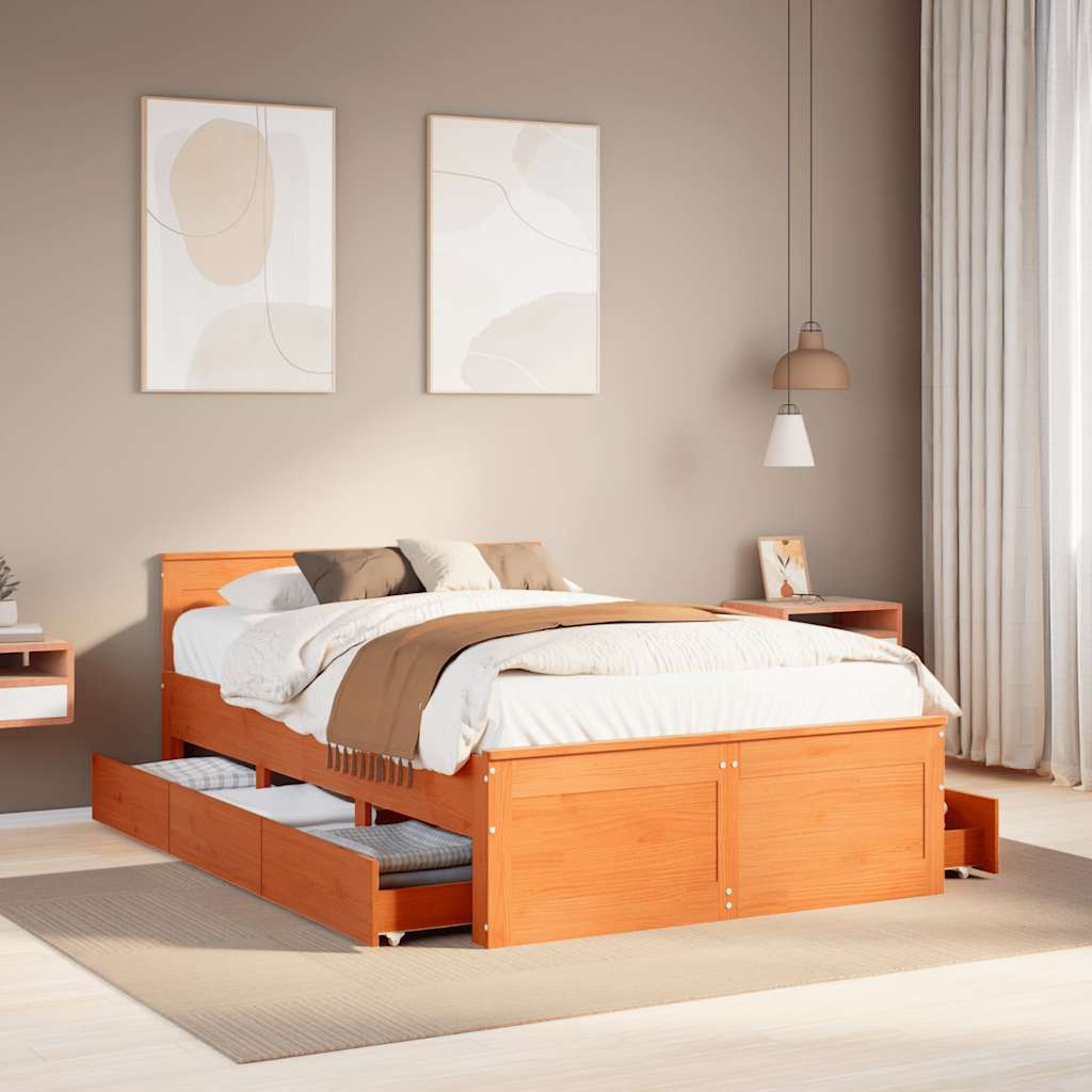 Cadre de lit sans matelas avec tête de lit brun cire 135x190 cm - XIOS