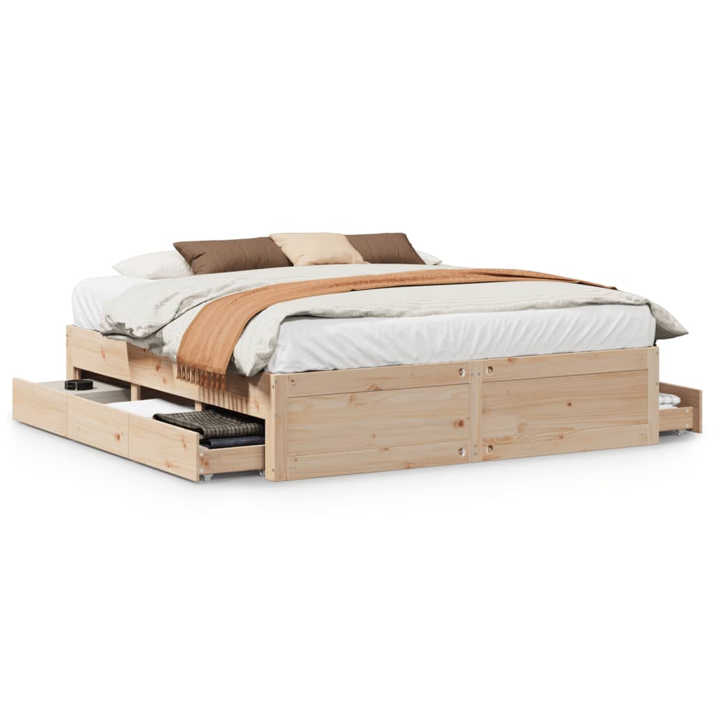 Cadre de lit sans matelas avec tiroirs 200x200 cm bois de pin - XIOS