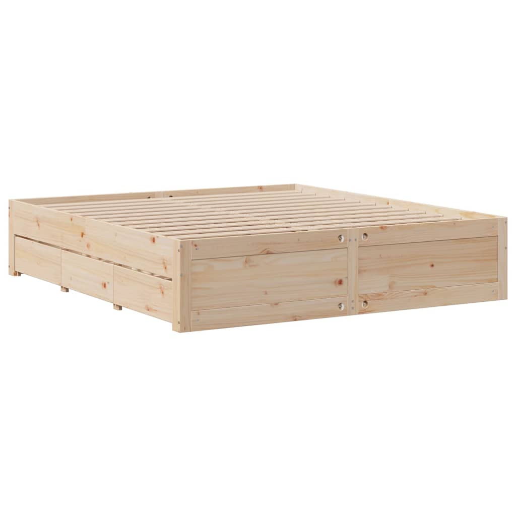 Cadre de lit sans matelas avec tiroirs 200x200 cm bois de pin - XIOS