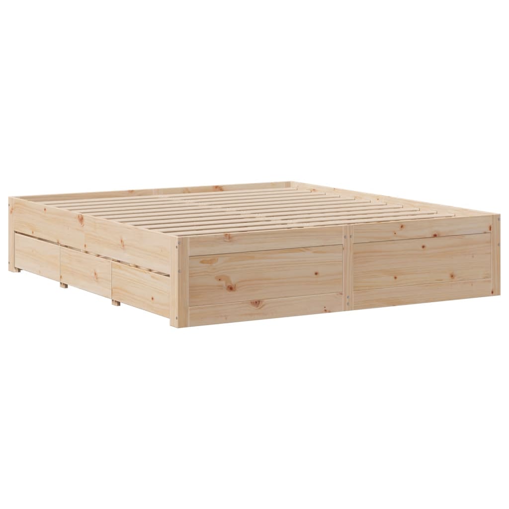 Cadre de lit sans matelas avec tiroirs 200x200 cm bois de pin - XIOS