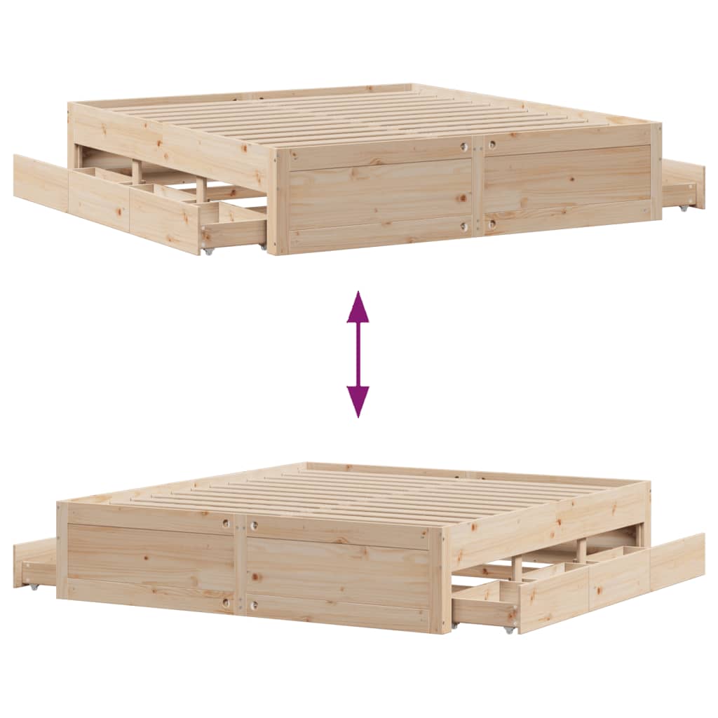 Cadre de lit sans matelas avec tiroirs 200x200 cm bois de pin - XIOS