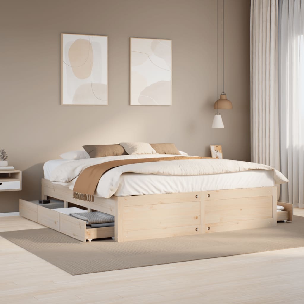 Cadre de lit sans matelas avec tiroirs 200x200 cm bois de pin - XIOS