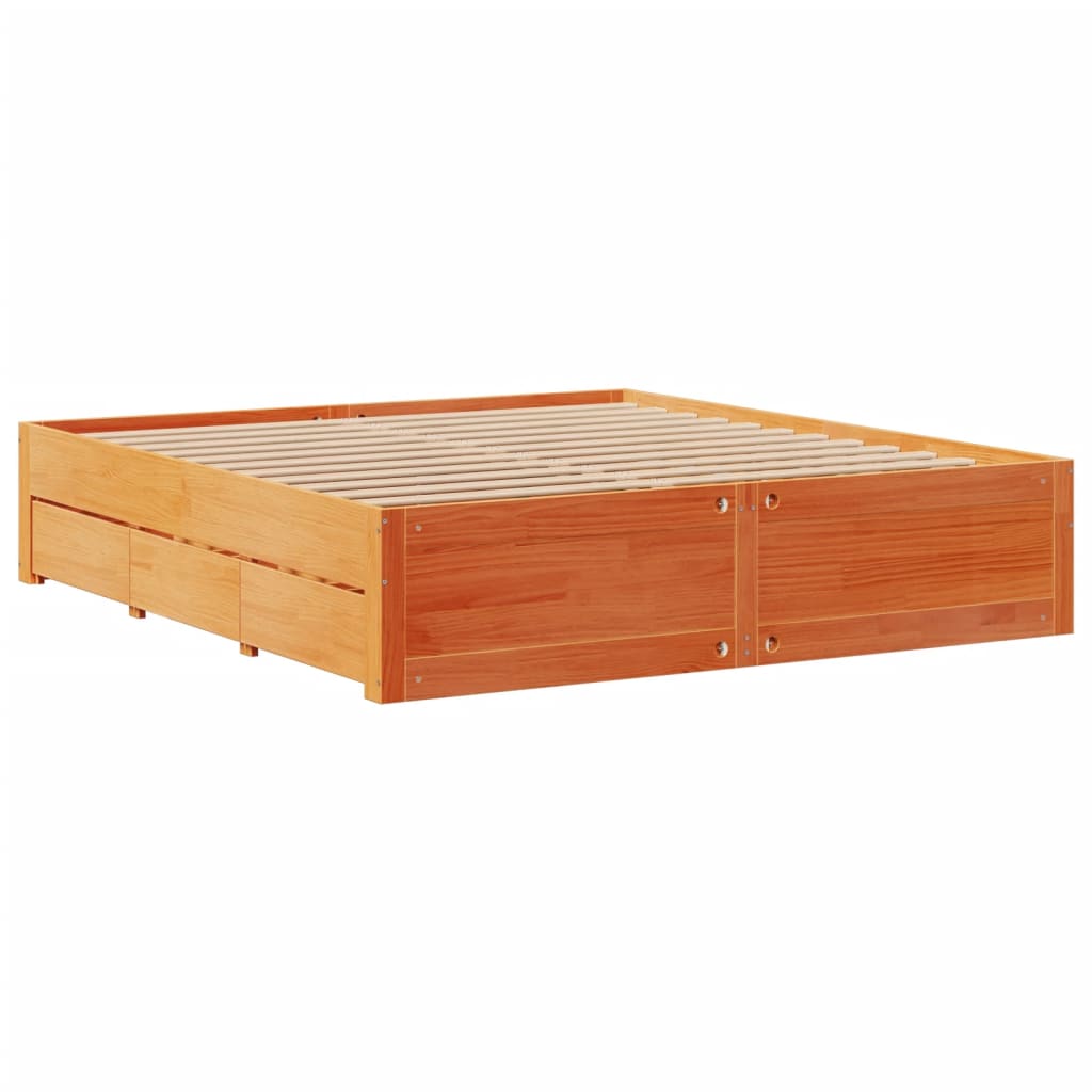 Cadre de lit sans matelas avec tiroirs brun cire 180x200 cm pin - XIOS