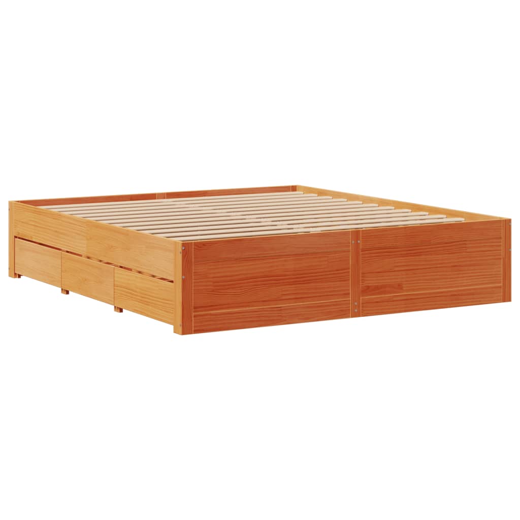 Cadre de lit sans matelas avec tiroirs brun cire 180x200 cm pin - XIOS