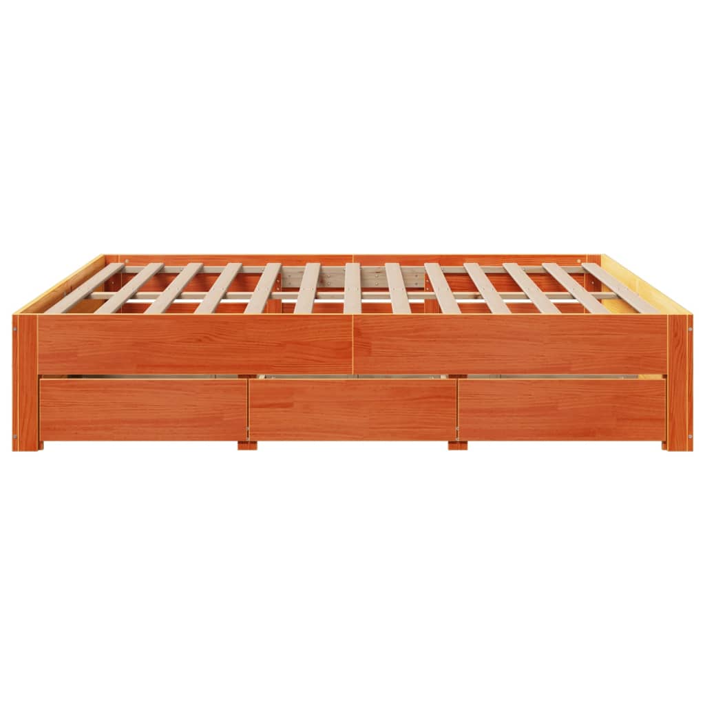 Cadre de lit sans matelas avec tiroirs brun cire 180x200 cm pin - XIOS