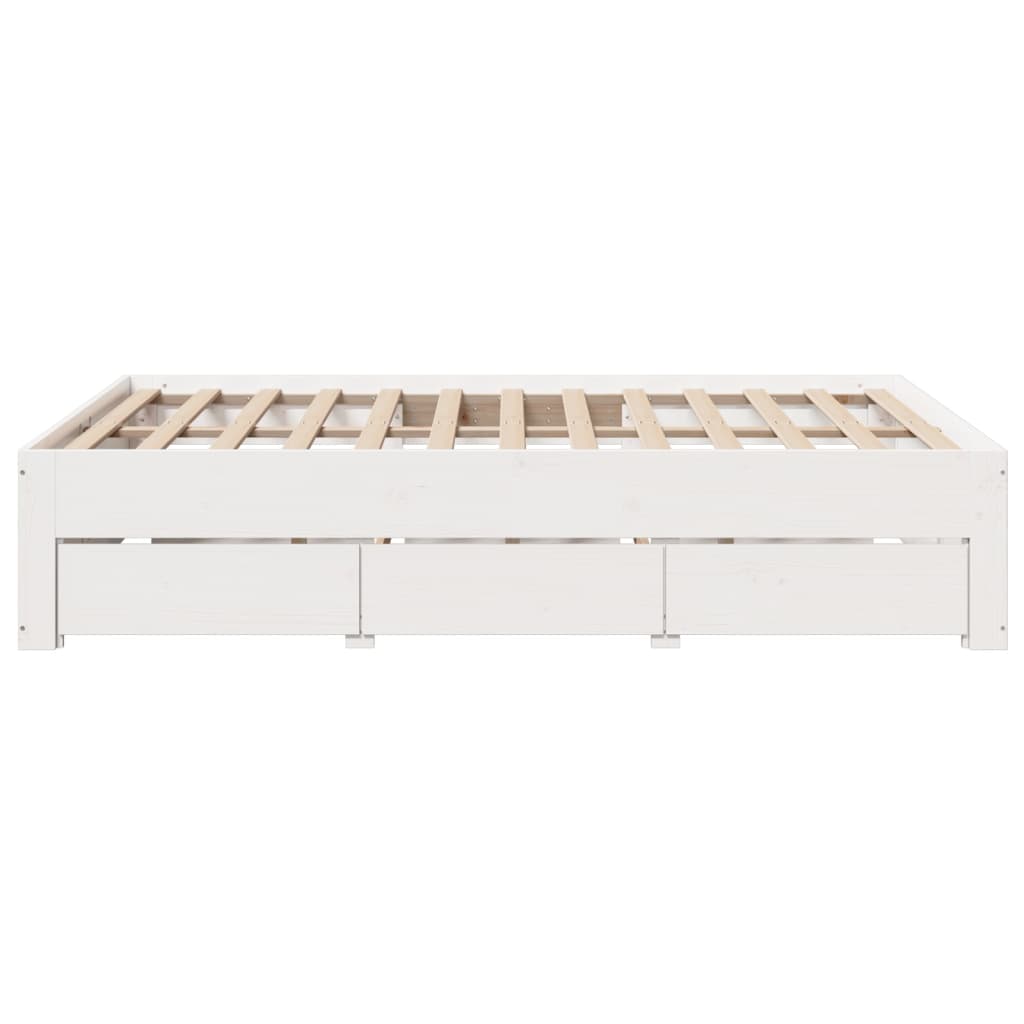 Cadre de lit sans matelas avec tiroirs blanc 160x200cm bois pin - XIOS