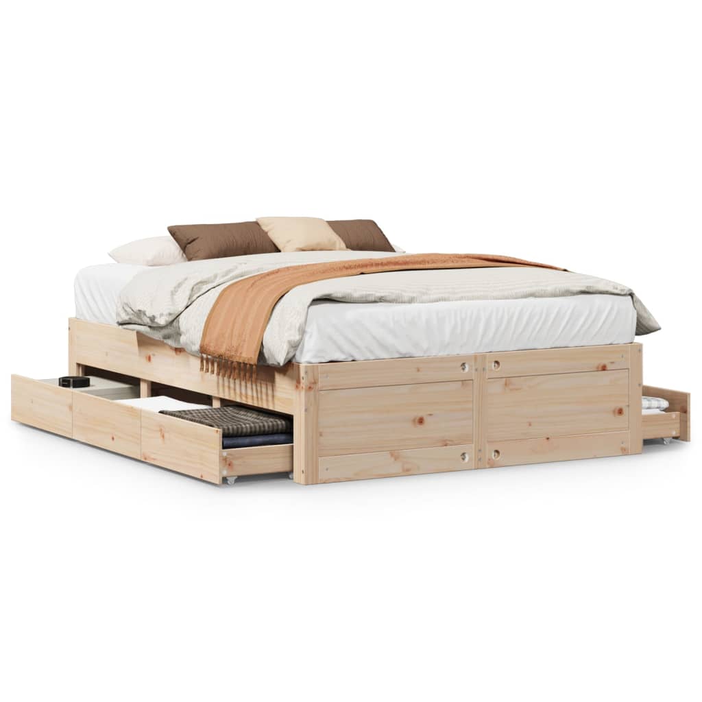 Cadre de lit sans matelas avec tiroirs 150x200 cm bois de pin - XIOS