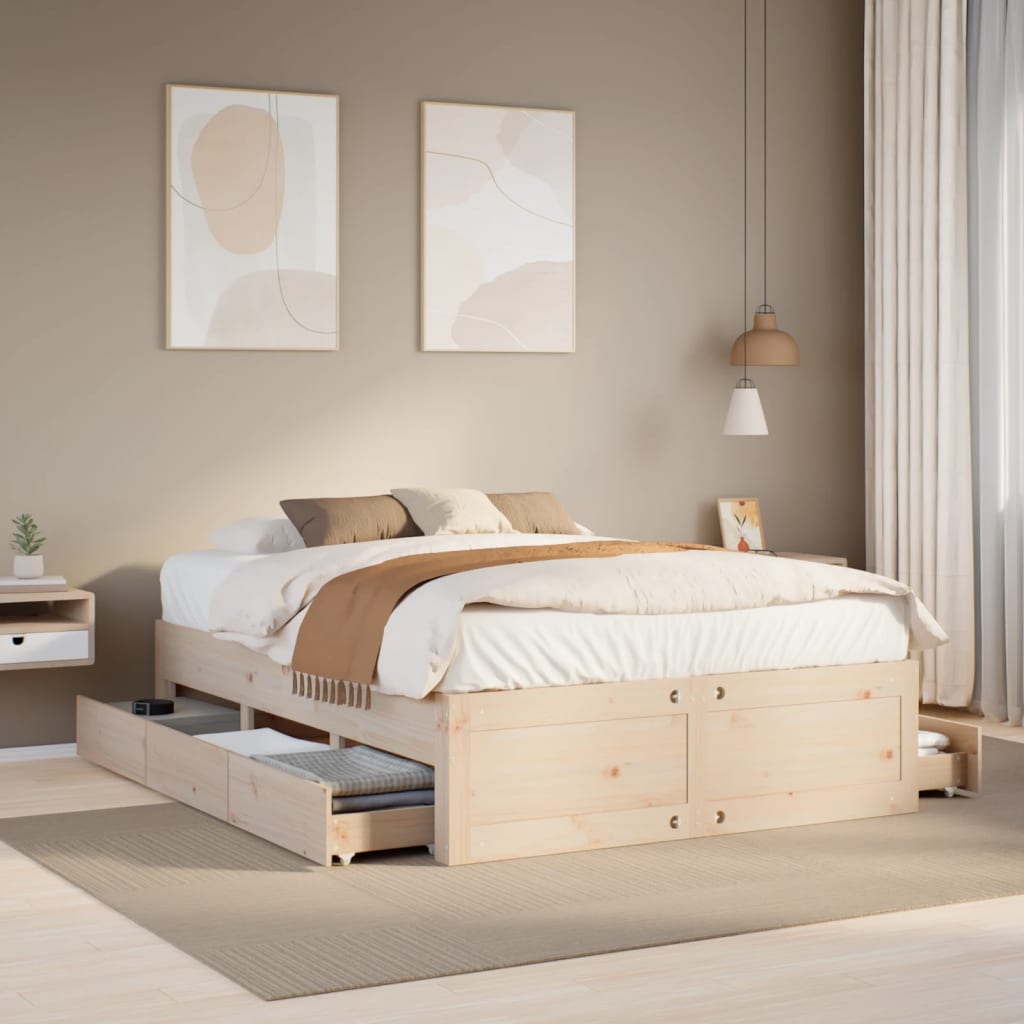 Cadre de lit sans matelas avec tiroirs 150x200 cm bois de pin - XIOS