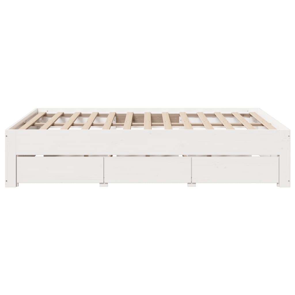 Cadre de lit sans matelas avec tiroirs blanc 150x200 cm pin - XIOS