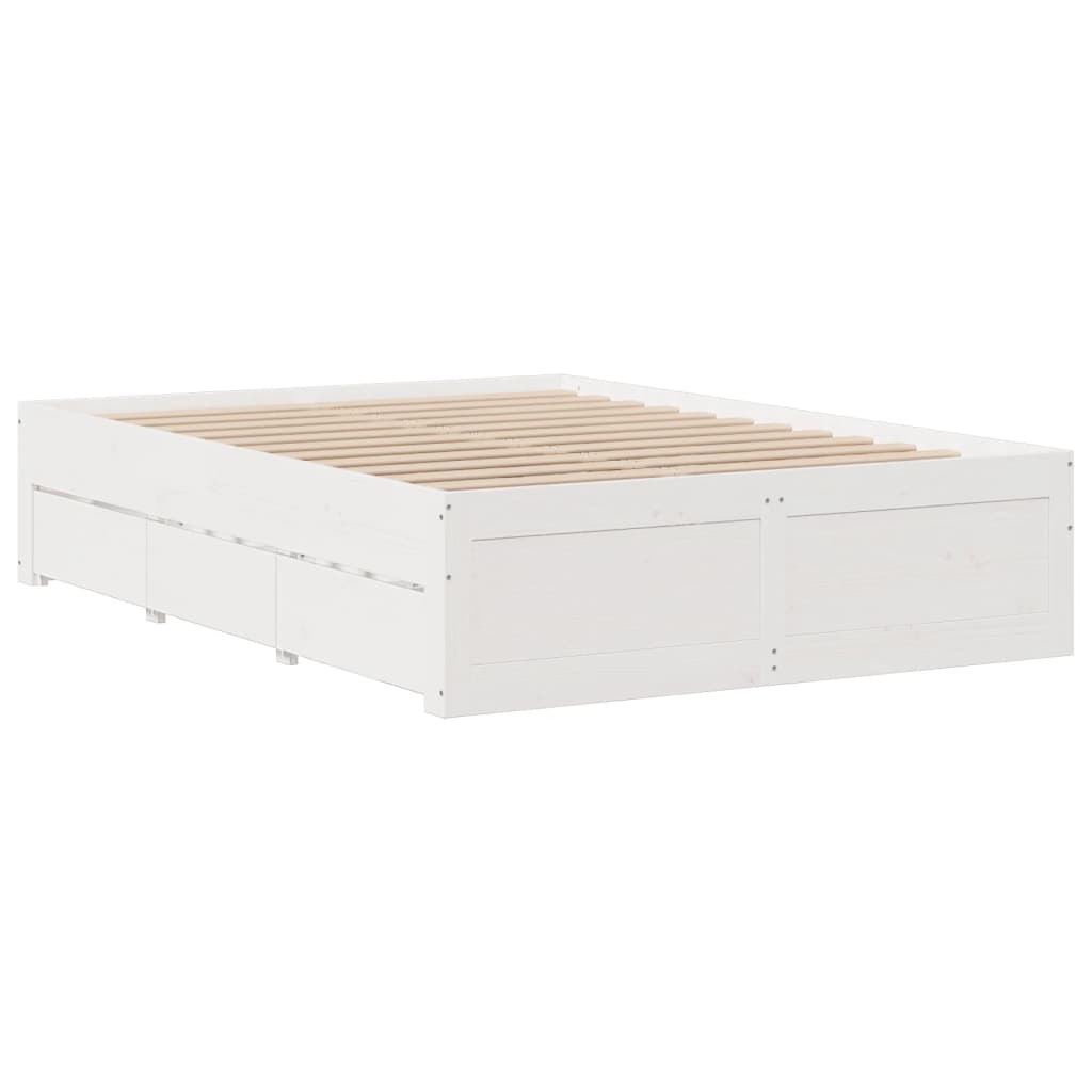 Cadre de lit sans matelas avec tiroirs blanc 150x200 cm pin - XIOS