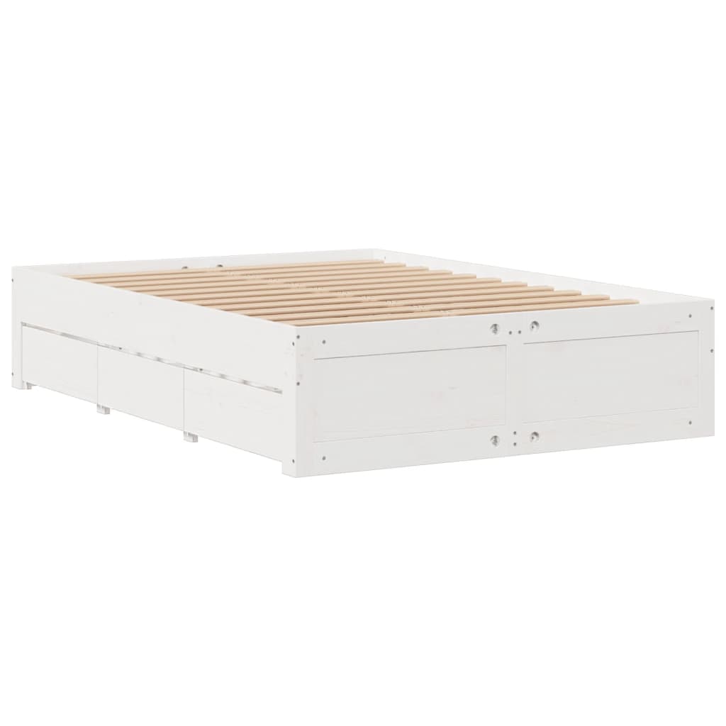 Cadre de lit sans matelas avec tiroirs blanc 140x200cm bois pin - XIOS