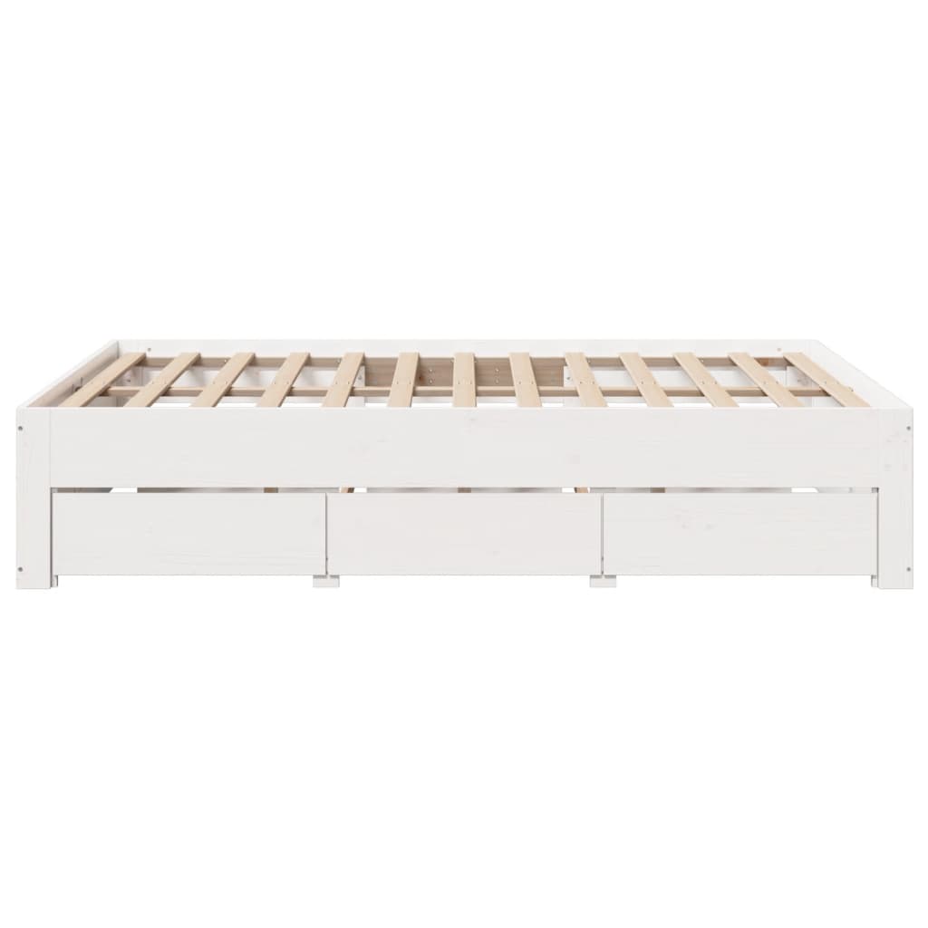 Cadre de lit sans matelas avec tiroirs blanc 140x200cm bois pin - XIOS
