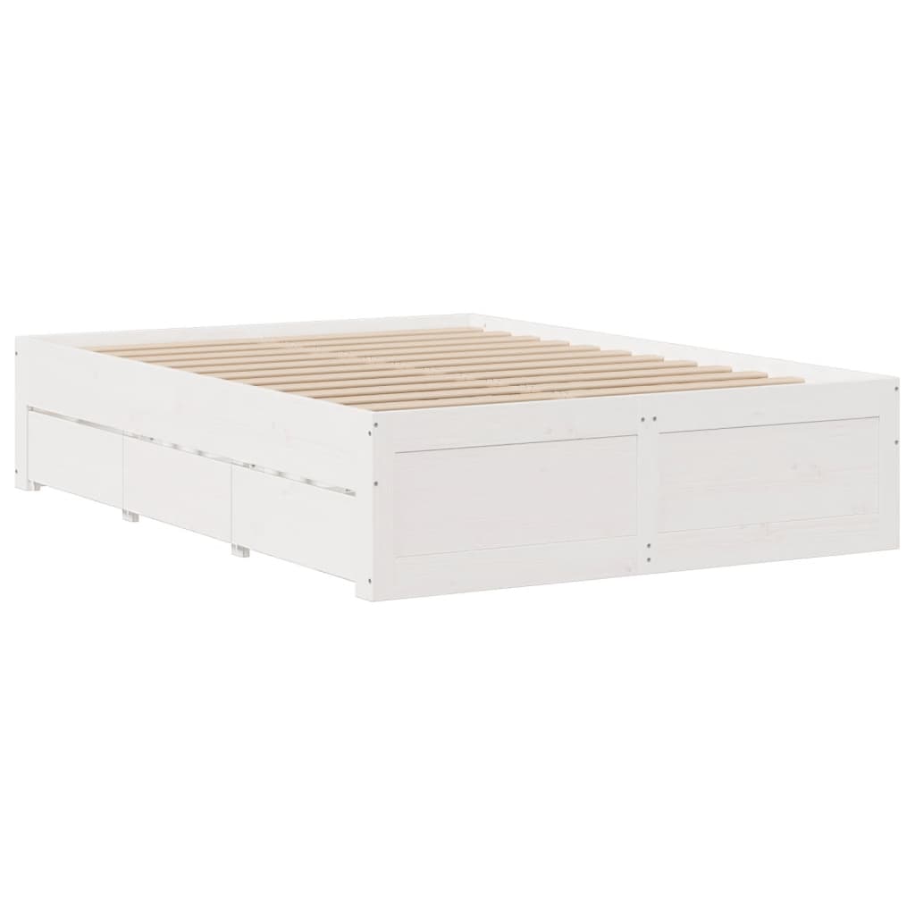 Cadre de lit sans matelas avec tiroirs blanc 140x200cm bois pin - XIOS