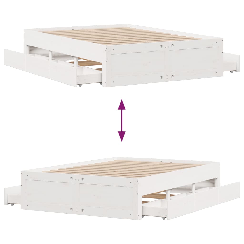 Cadre de lit sans matelas avec tiroirs blanc 140x200cm bois pin - XIOS
