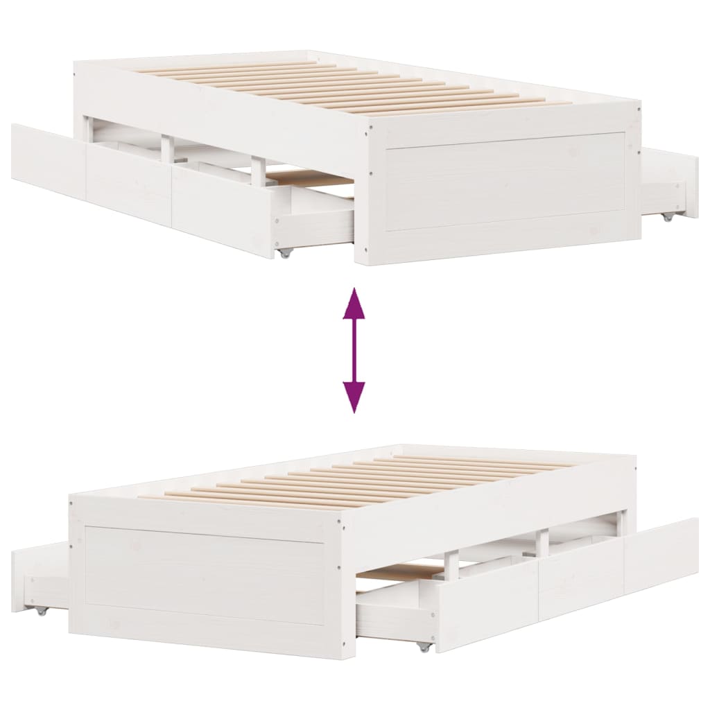 Cadre de lit sans matelas avec tiroirs 90x200 cm bois de pin - XIOS