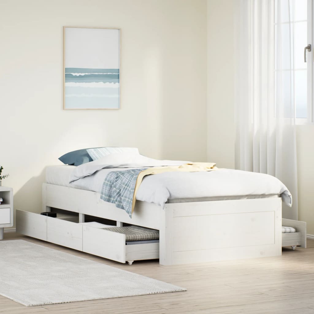 Cadre de lit sans matelas avec tiroirs 90x200 cm bois de pin - XIOS