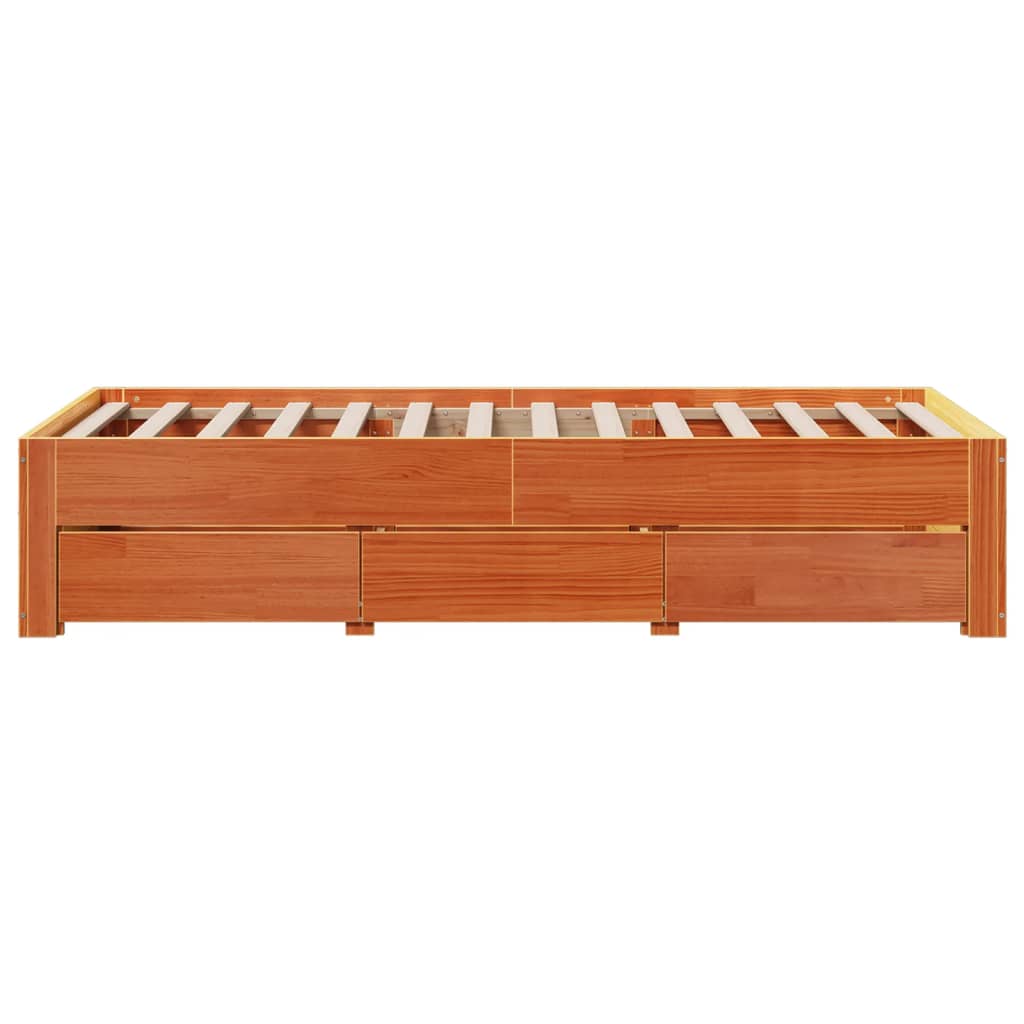 Cadre de lit sans matelas avec tiroirs 90x200cm bois pin massif - XIOS