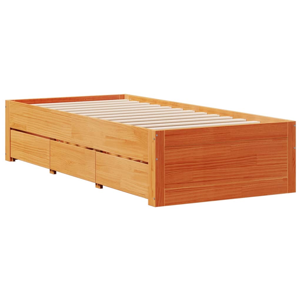 Cadre de lit sans matelas avec tiroirs 90x200cm bois pin massif - XIOS