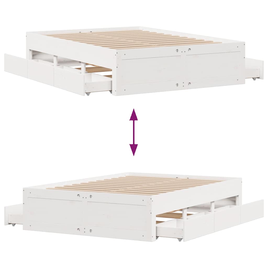 Cadre de lit sans matelas avec tiroirs 140x190 cm bois de pin - XIOS