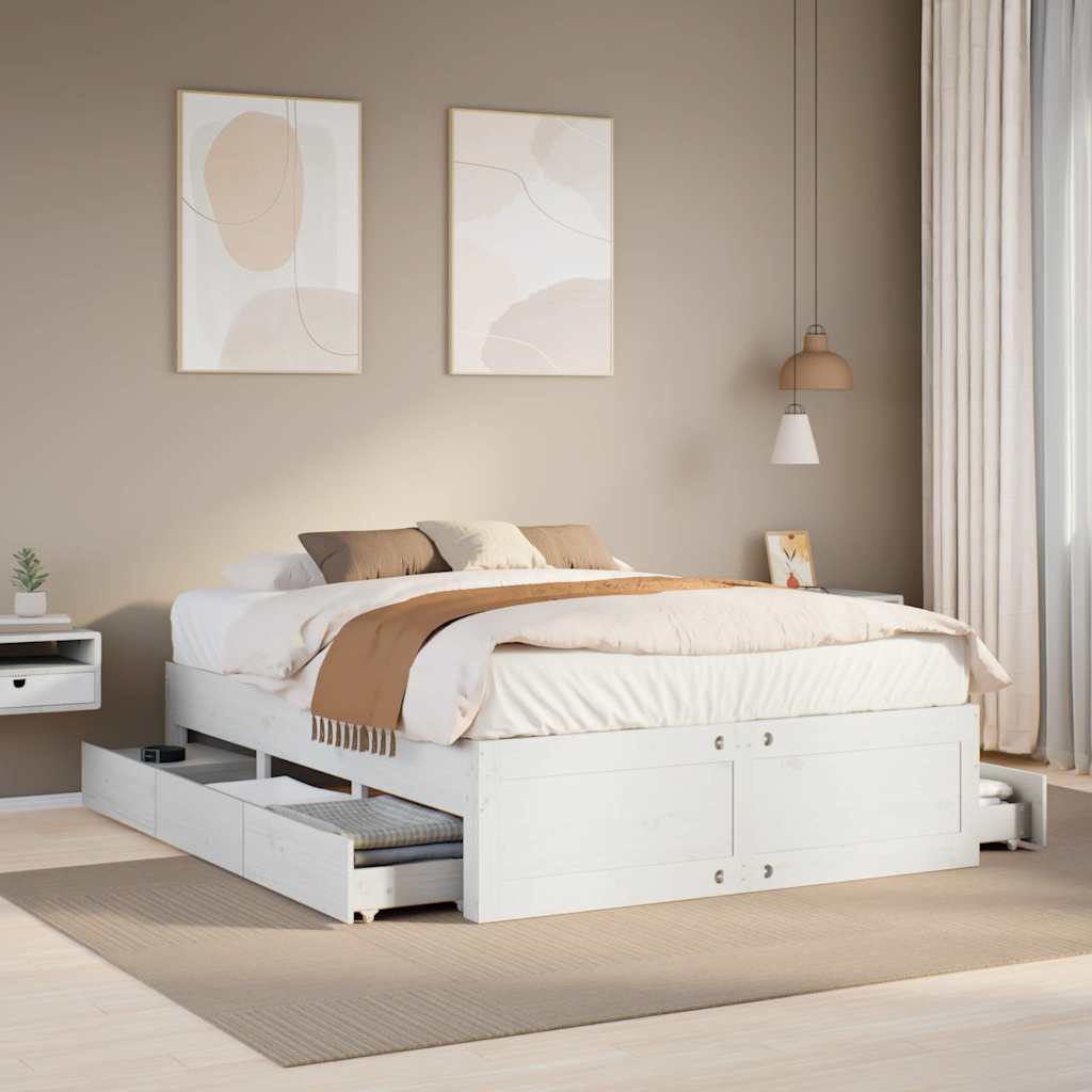 Cadre de lit sans matelas avec tiroirs 140x190 cm bois de pin - XIOS