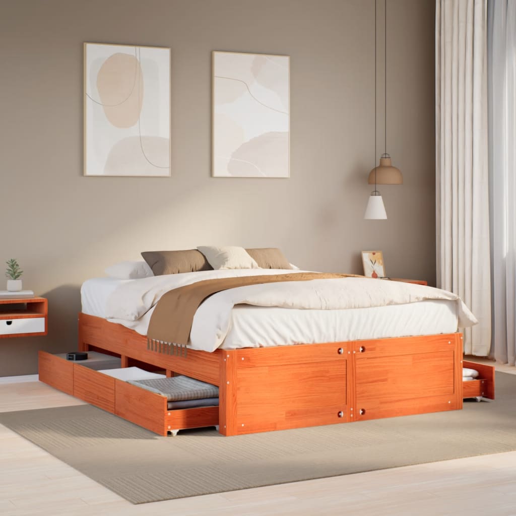 Cadre de lit sans matelas avec tiroirs 140x190 cm bois de pin - XIOS