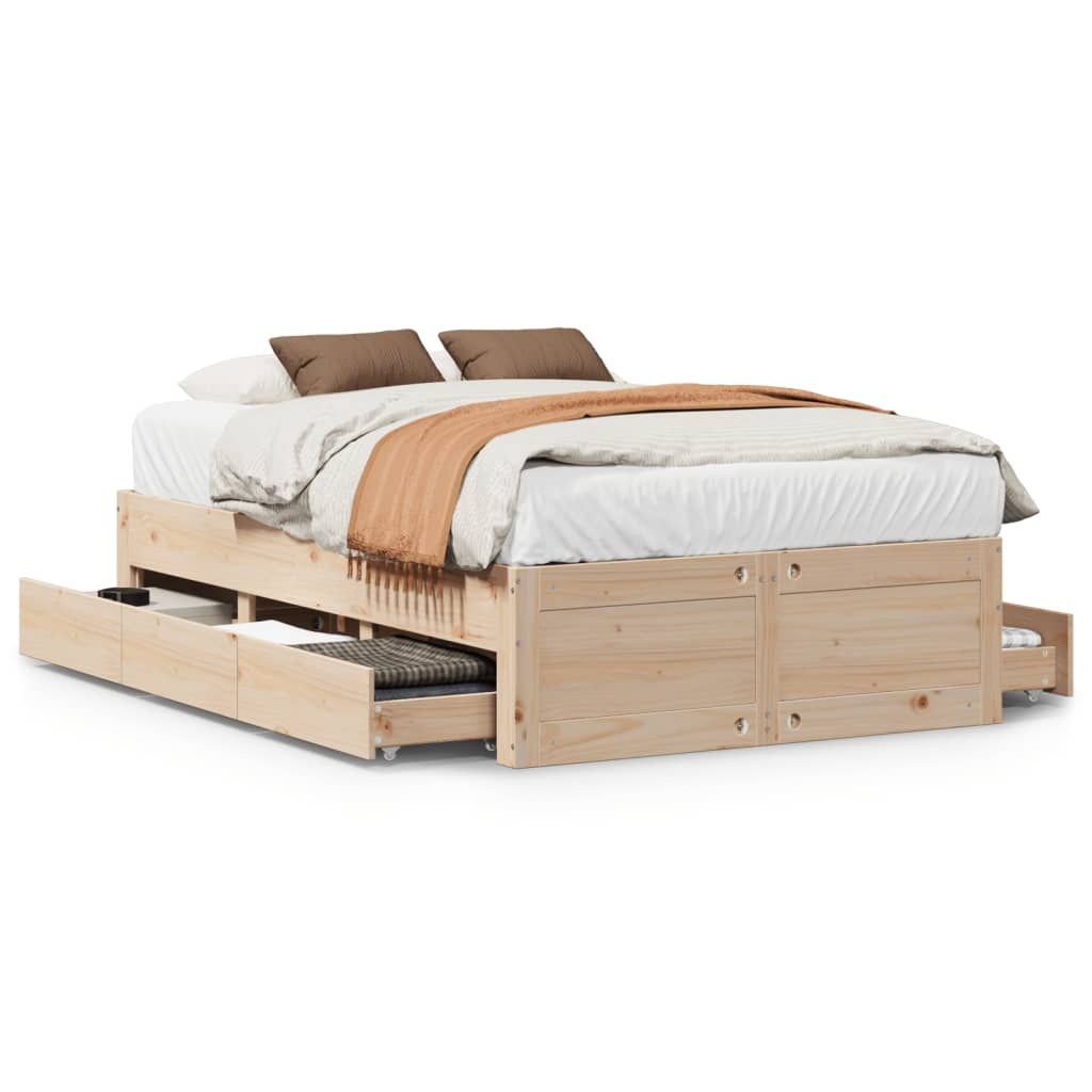 Cadre de lit sans matelas avec tiroirs 135x190 cm bois de pin - XIOS