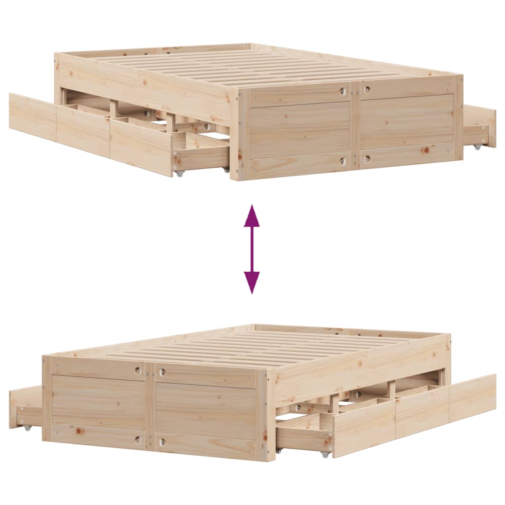 Cadre de lit sans matelas avec tiroirs 135x190 cm bois de pin - XIOS