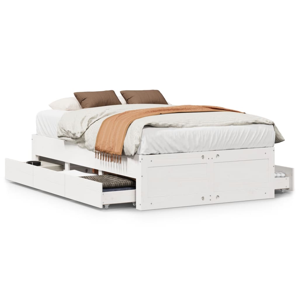 Cadre de lit sans matelas avec tiroirs 135x190 cm bois de pin - XIOS
