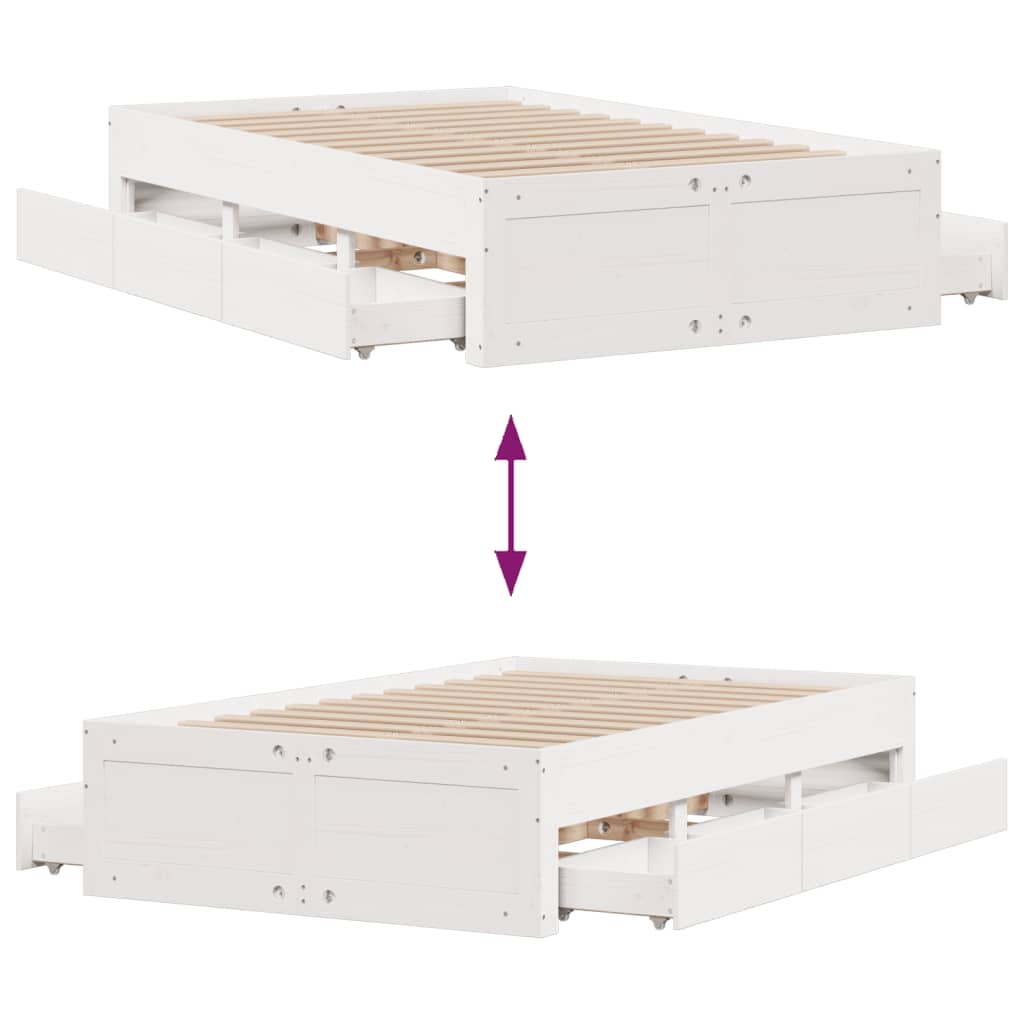 Cadre de lit sans matelas avec tiroirs 135x190 cm bois de pin - XIOS