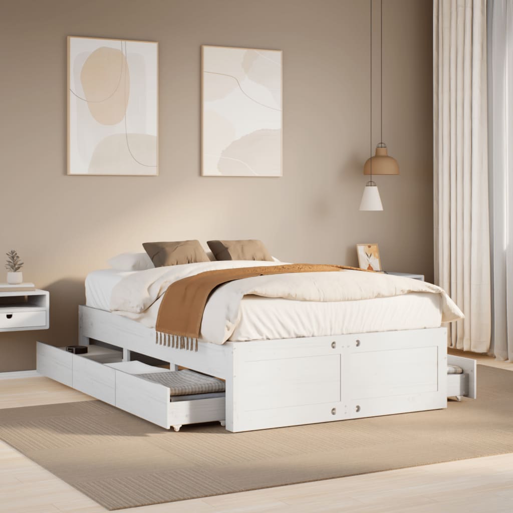 Cadre de lit sans matelas avec tiroirs 135x190 cm bois de pin - XIOS