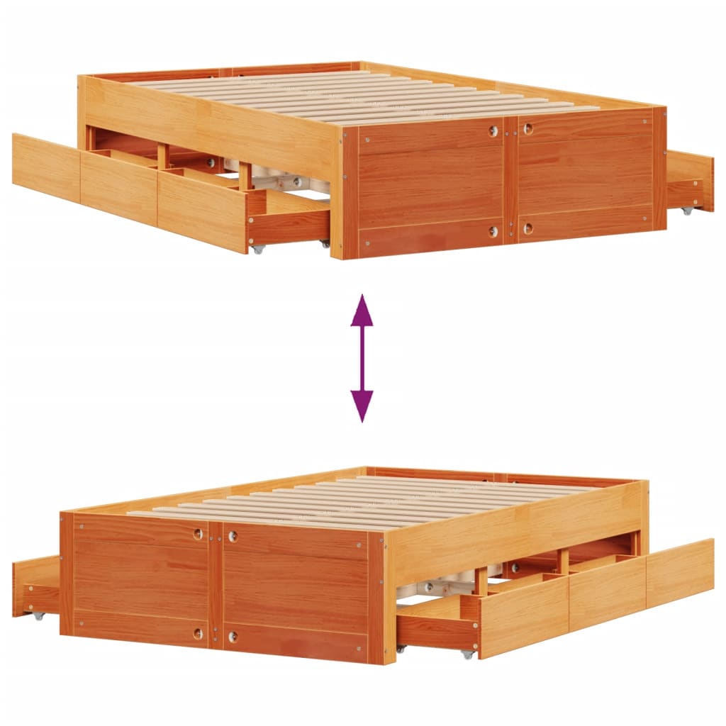 Cadre de lit sans matelas avec tiroirs 135x190 cm bois de pin - XIOS