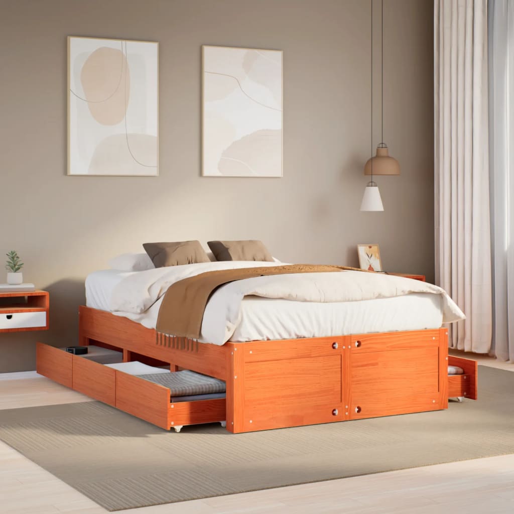 Cadre de lit sans matelas avec tiroirs 135x190 cm bois de pin - XIOS