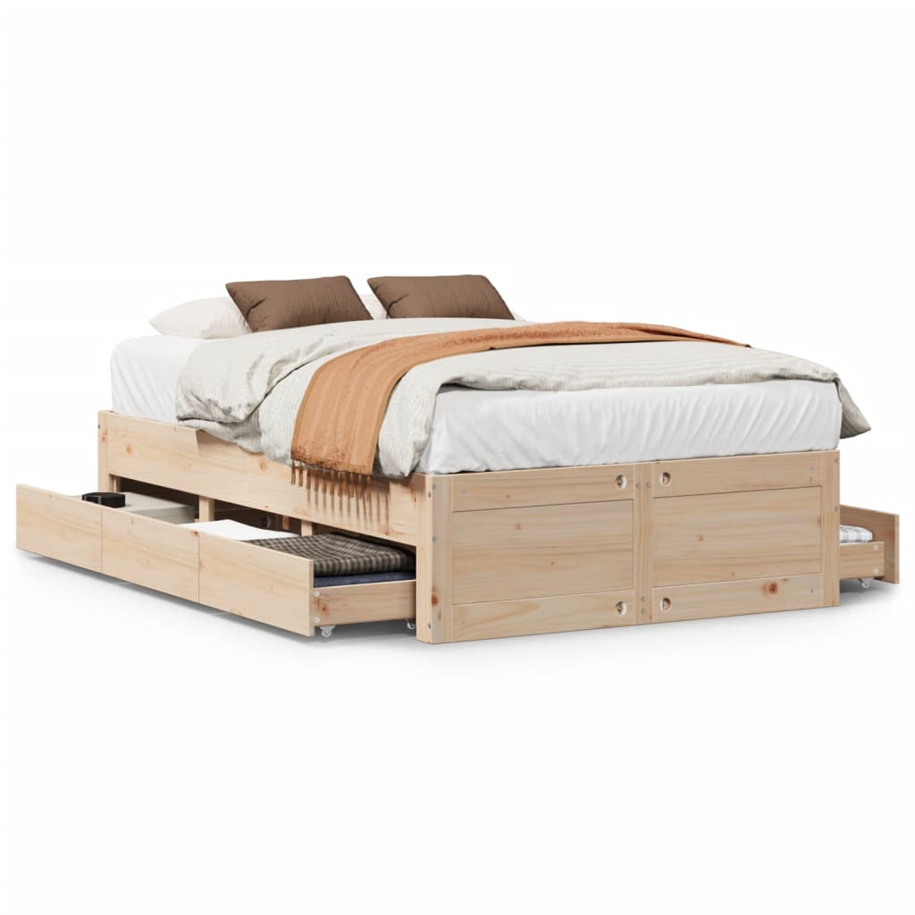 Cadre de lit sans matelas avec tiroirs 120x190 cm bois de pin - XIOS