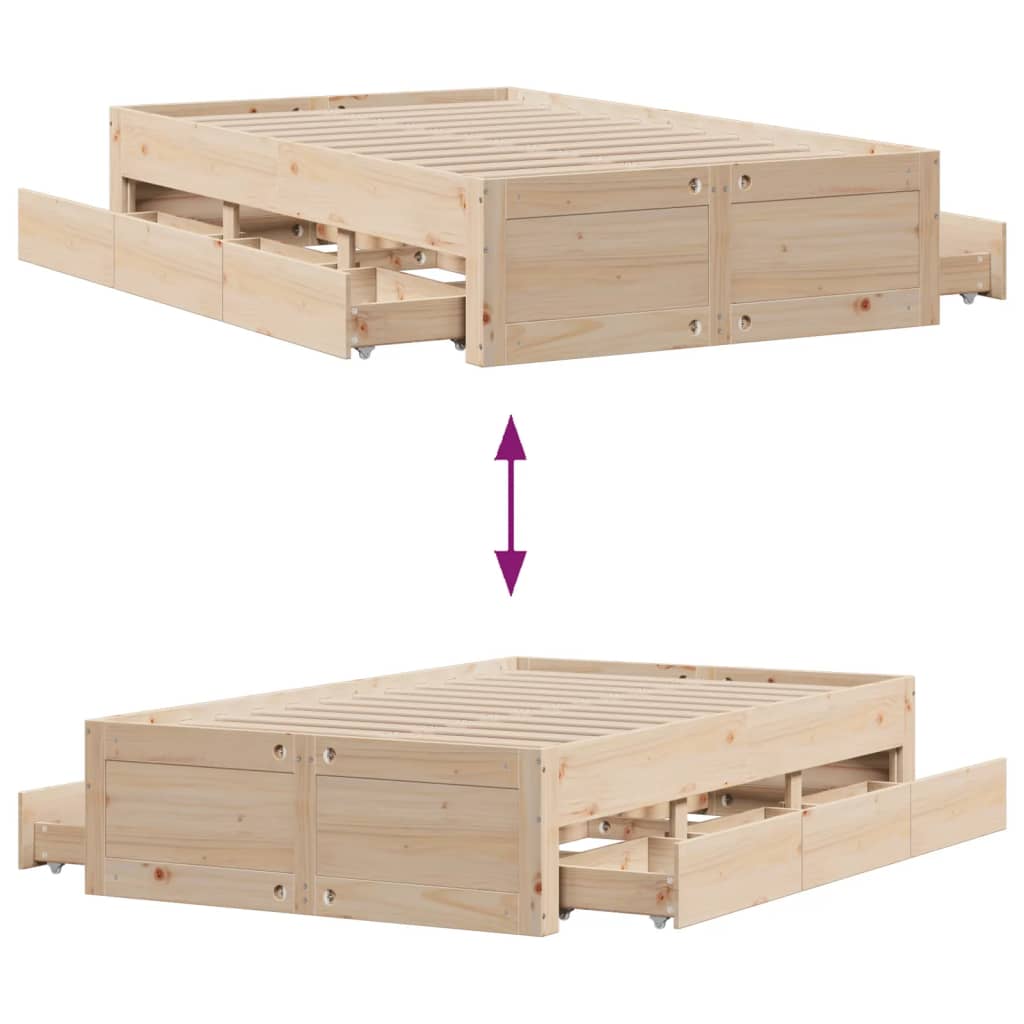 Cadre de lit sans matelas avec tiroirs 120x190 cm bois de pin - XIOS