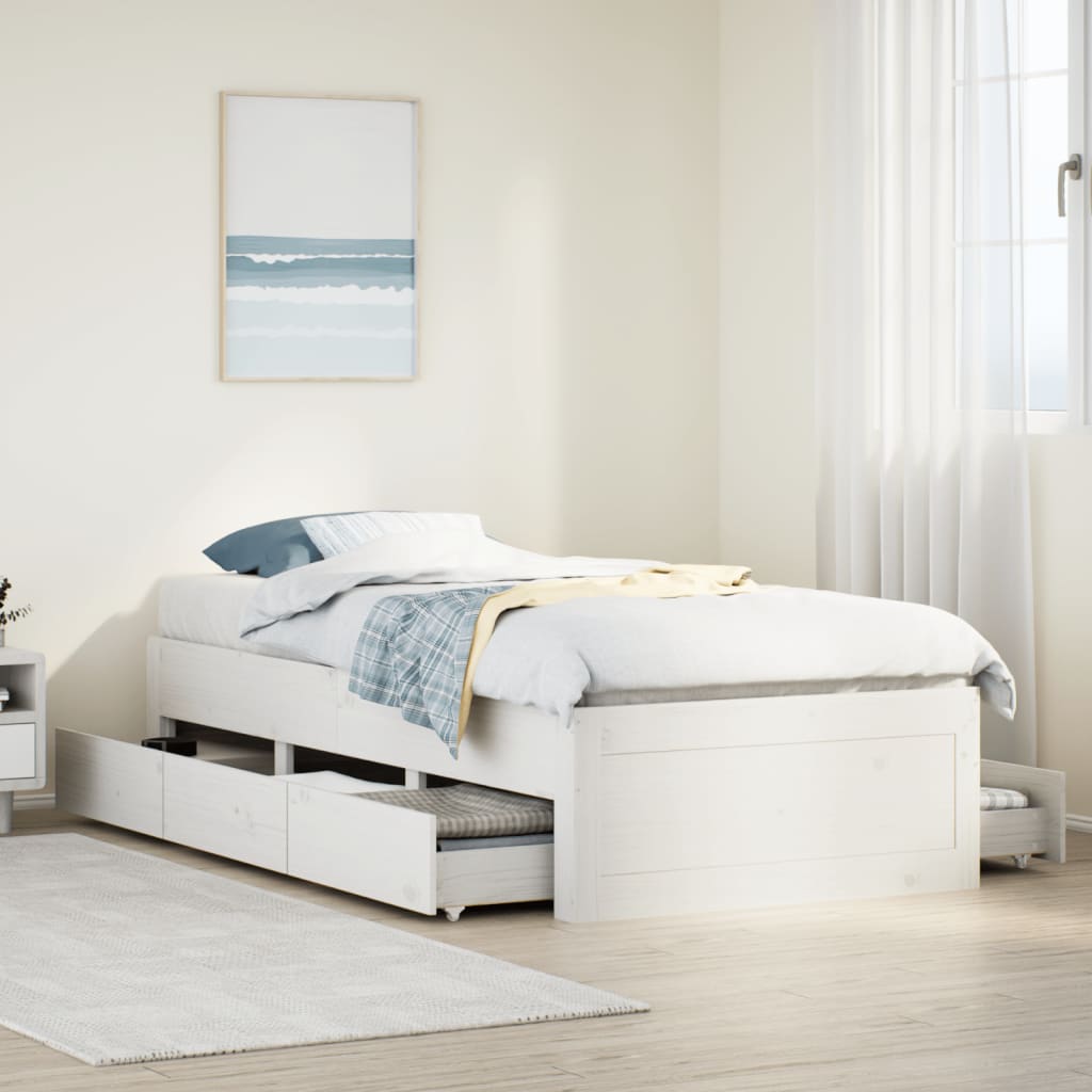 Cadre de lit sans matelas avec tiroirs 90x190 cm bois de pin - XIOS
