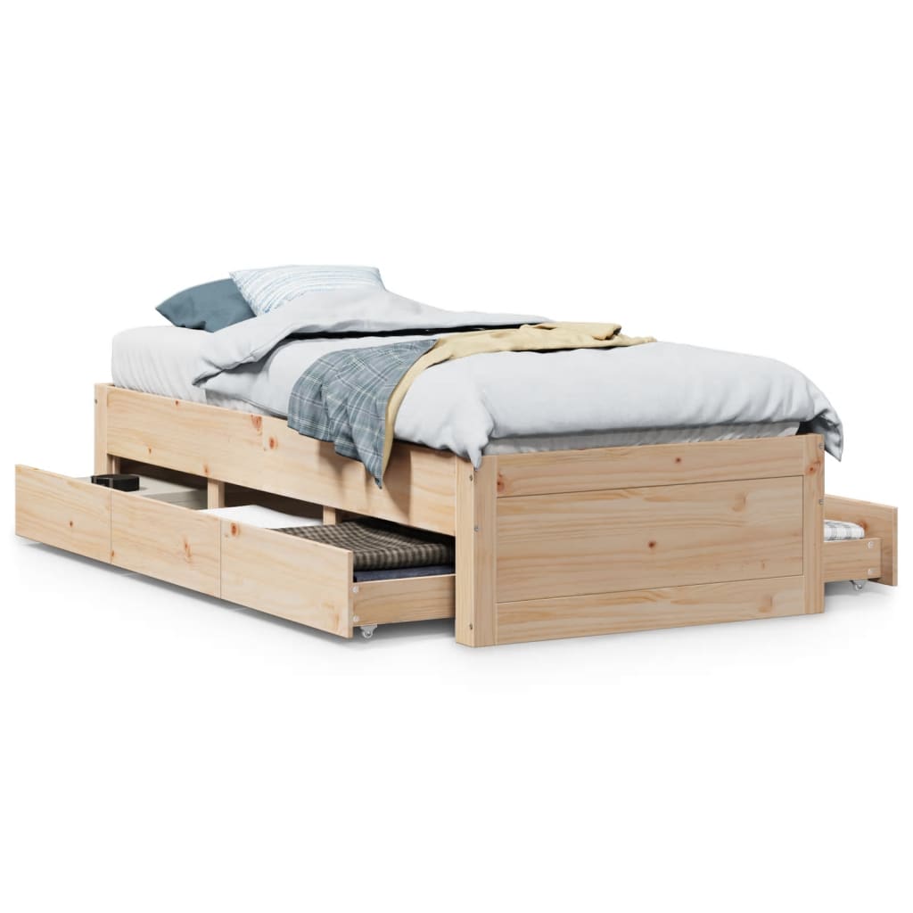 Cadre de lit sans matelas avec tiroirs 75x190 cm bois de pin - XIOS