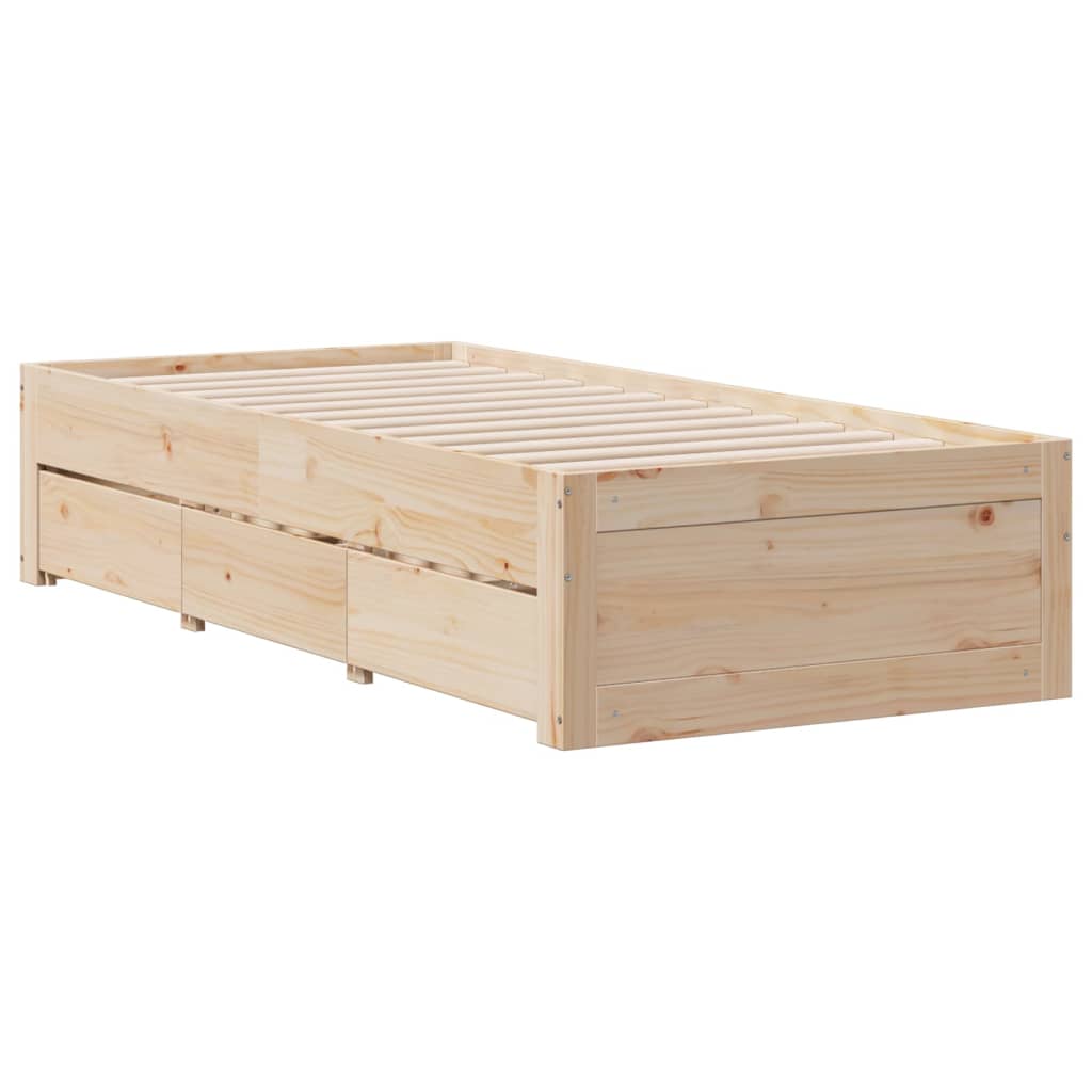 Cadre de lit sans matelas avec tiroirs 75x190 cm bois de pin - XIOS